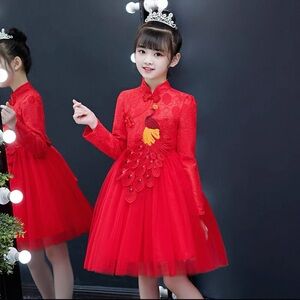 Girls Chinese Cheongsam Tutu Retro Embroidery Princess party Dresses Y XL 13-15